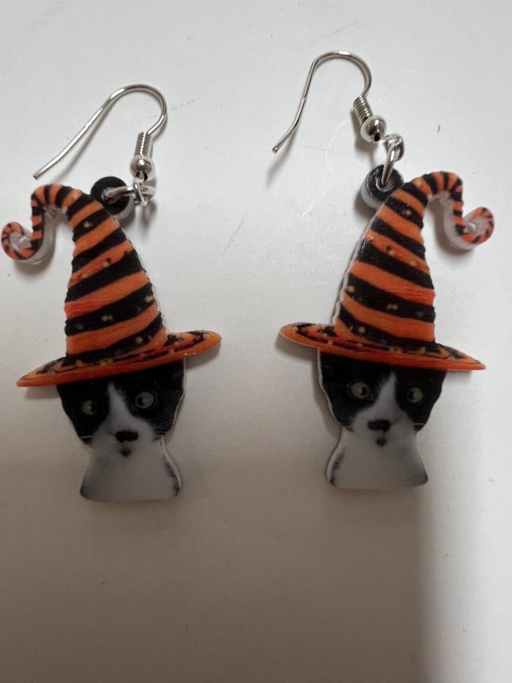 halloween black cat witch hat dangle earrings orange black spooky jewelry